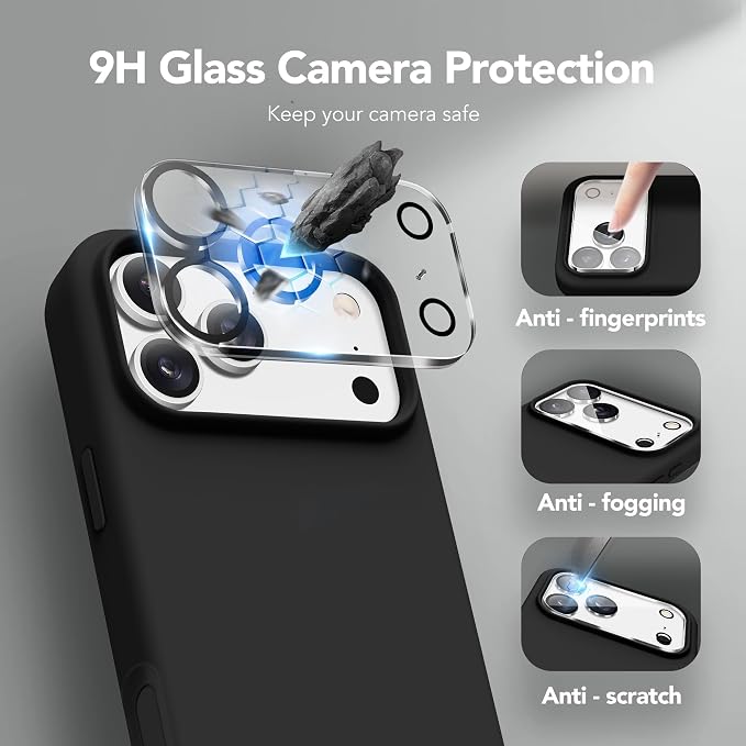 GONEZ Magnetic for iPhone 17 Pro Max Case, Compatible with MagSafe, [Screen Protector + Camera Lens Protector], Liquid Silicone Anti-Scratch Shockproof Protective Phone Case 6.9 inch, Black