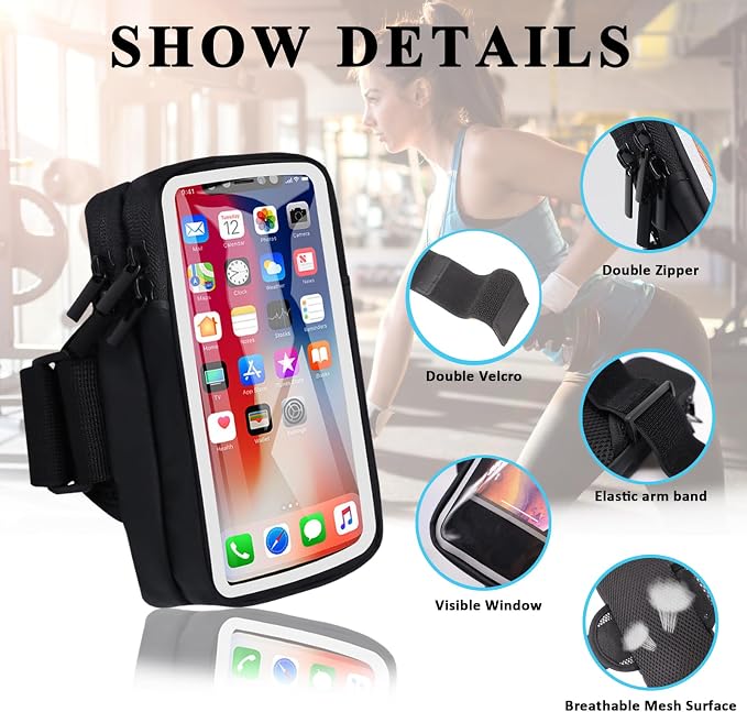 Phone Holder for Running Armband Cell Phone Holder iPhone 17 16 16e 15 14 13 12 11 Pro Max Xs Xr X Plus Mini Galaxy Ultra S26 Note, Sports Arm Bag Bands Fit Exercise Gym Workout Runner Hiking