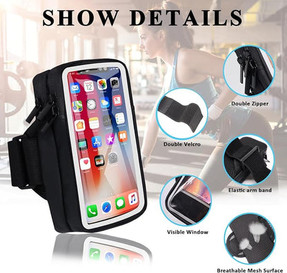 Phone Holder for Running Armband Cell Phone Holder iPhone 17 16 16e 15 14 13 12 11 Pro Max Xs Xr X Plus Mini Galaxy Ultra S26 Note, Sports Arm Bag Bands Fit Exercise Gym Workout Runner Hiking