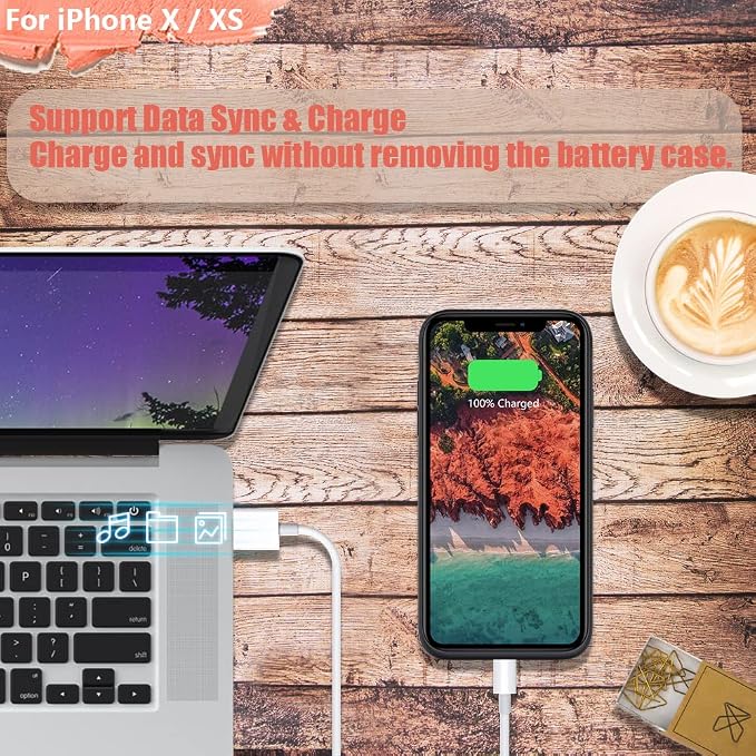 Battery Case for iPhone X/XS, 5000mAh Rechargeable Extended Battery Charging Charger Case, Adds 2X Extra Juice, Support Wired Headphones (5.8 Inches) Black