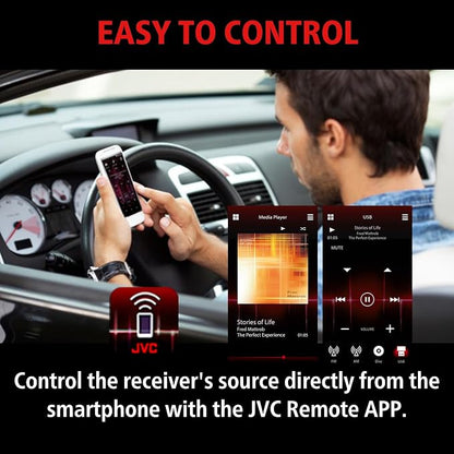 JVC KD-SX27BT Car Stereo with Bluetooth, 100W Digital Media Receiver, 1.5A USB to Charge Devices, Single DIN Head Unit, AM/FM, Aux-in, JVC Remote App