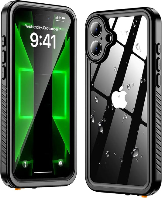 Oterkin Waterproof Case for iPhone 16 Case, 360° Full Body Rugged 16 Phone Case with Built-in HD Screen & Camera Protector [12FT Military Grade Protection] Shockproof Dropproof iPhone16 Case (Black)