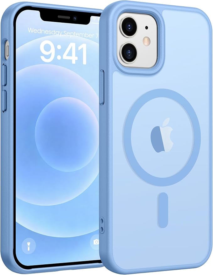 FNTCASE for iPhone 13 Mini Case: for iPhone 12 Mini Case [Compatible with Magsafe] Translucent Matte Magnetic Phone Cover - Military Grade Drop Protection Shockproof Protective Cases - Light Blue
