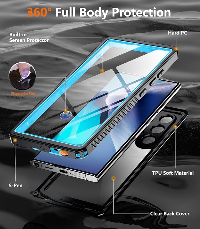 Temdan Designed for Samsung Galaxy S24 Ultra Case,Waterproof Built-in Lens & Screen Protector [Full Body Shockproof][Military Drop Proof][IP68 Underwater] Phone Case for S24 Ultra 5G-Blue (2024)