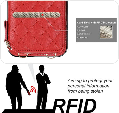 Bocasal Crossbody Wallet Case for iPhone 15 Plus, RFID Blocking PU Leather Zipper Handbag Purse Flip Cover, Kickstand Folio Case with Card Slots Holder Wrist Strap Lanyard 5G 6.7 Inch (Red)