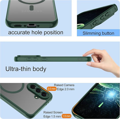 Pilaru for Samsung Galaxy A56 Case [Compatible with Magsafe] Translucent Matte Magnetic Phone Case,Slim Thin Duty Shockproof Protection Cover with 2pc Tempered Glass Screen Protector for A56 5g-Green