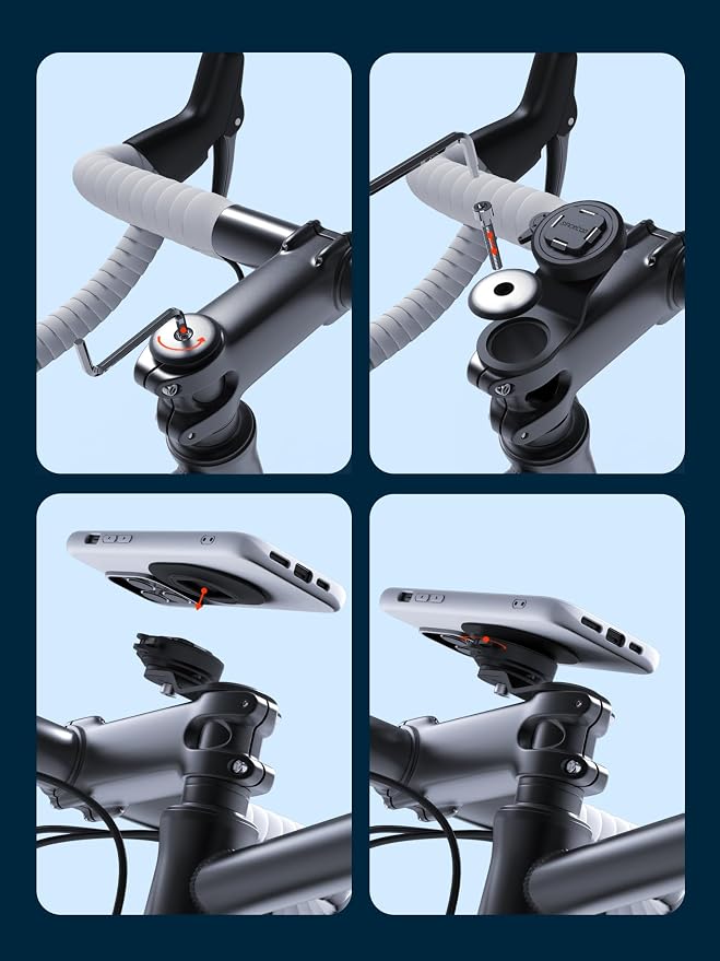 sincetop Bike Phone Mount - Series Q [ Quad ] - Mountain Bicycle Stem Phone Holder - Quick Lock & Release - Aluminum Handlebar Cycling Cell Holder for MTB Ebike Road Electric Gravel Bikes