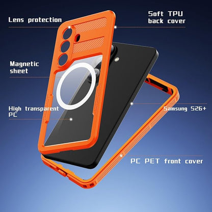 Omio for Galaxy S26+ Plus Waterproof Case Compatible with MagSafe Magnetic Waterproof Full Body IP68 Underwater Case Built-in Screen Protector Military Grade Shockproof Case for Men Women Orange