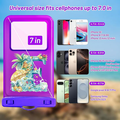 Personalized Initial Waterproof Phone Pouch Case - IPX8 Cellphone Dry Bag with Lanyard for iPhone 16/15/14/13/12 Pro Max (6.1–6.9"), Beach & Cruise Ship Essentials with Monogrammed Design (Purple, F)