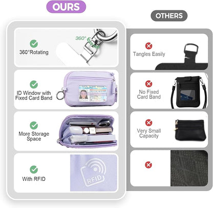 Tiostep Clip and Go Strap for Phone with Wallet Crossbody Phone Lanyard with Anti-Theft Zipper Pouch Detachable Quilted Wrist Wallet with RFID and ID Window for Daily Travel.