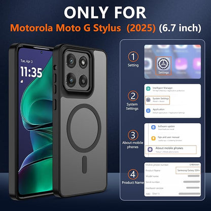 for Motorola Moto G Stylus 2025 Case Magnetic,Translucent Matte Compatible with Magsafe [Military-Grade Protection] with Screen Protector Shockproof Protective Case for Moto G Stylus 2025-Black