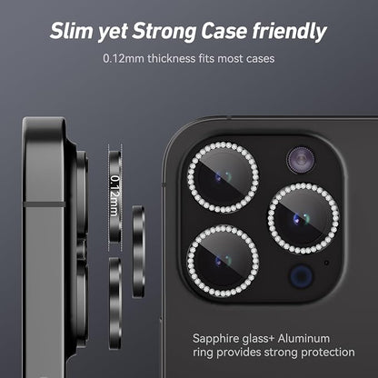 Jeluse Camera Lens Protector for iPhone 17 Pro Max/17 Pro/16 Pro Max/16 Pro/15 Pro Max/15 Pro/14 Pro Max/14 Pro, 9H Tempered Glass Screen Protector Cover Alignment Kit Metal Individual Ring