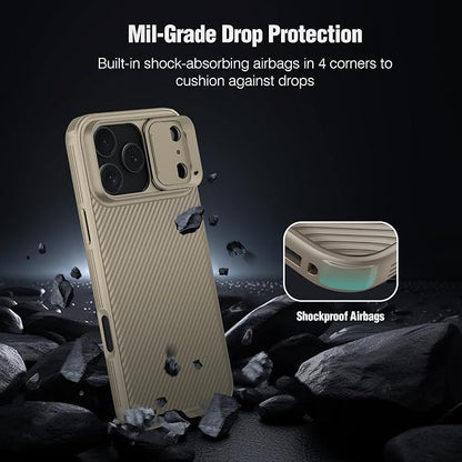 Nillkin Camshield Case for iPhone 17 Pro Max Case, [Built-in Dual Camera Cover][Slim Profile] [Military Grade Drop Protection] Shockproof Bumper Phone Case 6.9 inch 2025 Gold