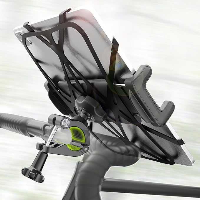 Motorcycle Phone Tablet Mount for 3/4"-11/4" Handlebar, Dual Protection Bike Tablet Holder Fits 4-11" Devices, Bicycle Scooter Handlebar Clamp for iPad Pro/Air/Mini, Galaxy Tab Z Fold