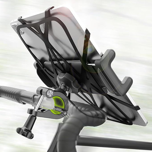 Motorcycle Phone Tablet Mount for 3/4"-11/4" Handlebar, Dual Protection Bike Tablet Holder Fits 4-11" Devices, Bicycle Scooter Handlebar Clamp for iPad Pro/Air/Mini, Galaxy Tab Z Fold