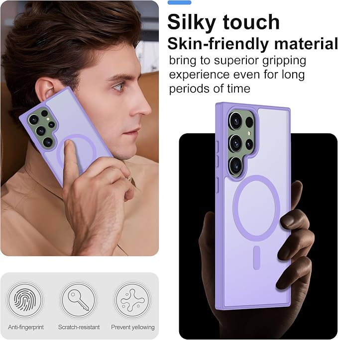 For Samsung Galaxy S23 Ultra Case [Compatible with Magsafe] Translucent Matte Magnetic Phone Case,Slim Thin Duty Shockproof Protection Cover with 2pc Screen Protector for S23 Ultra-Light purple