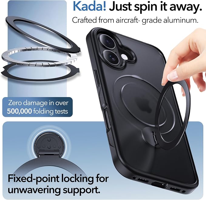 Anqrp 360° All-in-ONE Stand Case for iPhone 16 Case with Rotatable Magnetic Kickstand Ring Holder, Compatible with MagSafe, MIL-Grade Shockproof iPhone 16 Phone Case Cover 6.1 inch, Black