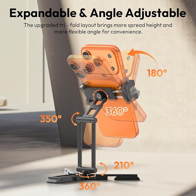 ULANZI Phone Tripod Mount with Arca Uka Base, Foldable Mini Tripod with 2 Cold Shoes Handheld Grip Compatible with iPhone17/16/15/ Android, Metal Phone Clamp for Desktop Vlogging Travel