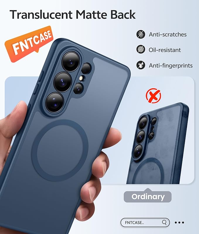 FNTCASE for Samsung Galaxy S26-Ultra Case: [Fit for Magsafe] [Full Camera Protection] Translucent Matte Cases with [Screen Protector] Military Grade Shockproof Protective Phone Cover - Blue