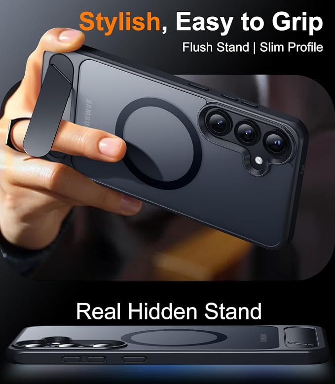 Magnetic for Samsung Galaxy S25 Case, [Innovate Stand][Military Grade Drop Protection][Non Slip][Translucent Matte] Shockproof Phone Case for Galaxy S25 6.2" 2025 -Black | Magnetic