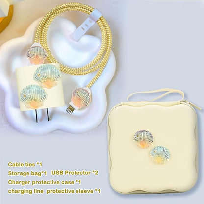 CameCosy Phone Charger Storage Case Cover Sets with Cable Protector for iPhone Adapter, Cute Wave Travel Storage Bag, Earphone Cord Saver DIY Phone Charging Protector Cable Organizer (Phantom Shell)