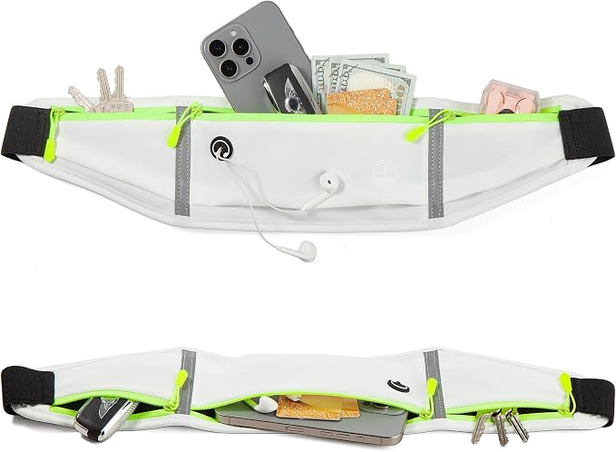 Running Belt, Slim Fanny Packs for Women Men, White Waist Pack Running Fanny Pack Phone Holder for Running Hiking Cycling Sports