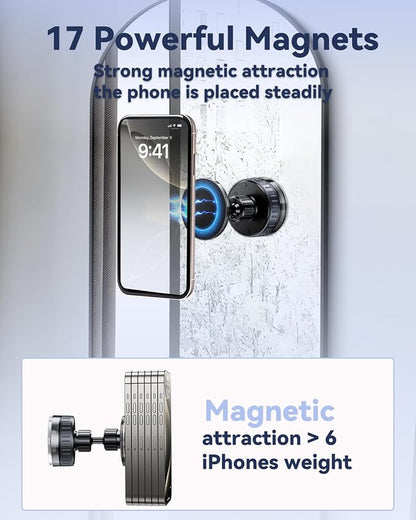Vacuum Suction Cup Phone Mount,Hands-Free Magnetic Shower Cell Phone Holder,Adjustable Phone Suction Grip for Mirror/Car Dashboard/Gym,Compatible with MagSafe iPhone 16/15/14/13/12 (T26)