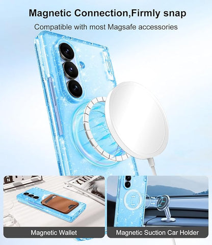 Btscase for Samsung Galaxy Z Fold 8 Ultra Case,Built in Front Screen Protector,[Compatible with MagSafe] Marble Hard PC Slim Shockproof Full Body Drop Protective Case for Z Fold 8 Ultra, Blue Glitter