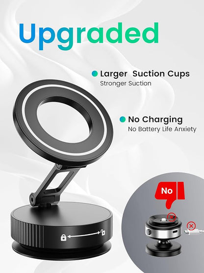 Phone Holders for Your car,Upgraded Vacuum Magnetic Phone Holder Stand for Magsafe,360° Rotatable Zinc Alloy Suction Cup Phone Mount for Car/Gym/Mirror/Shower-Obsidian Black