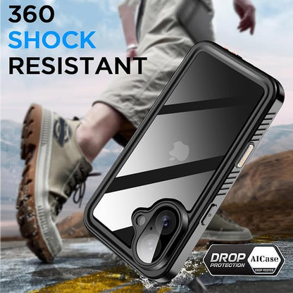 AICase Compatible with iPhone 16 Plus Case Waterproof, Clear Water Proof Built-in Screen Protector Shockproof Dustproof Snowproof Full Body Rugged Underwater Phone Case