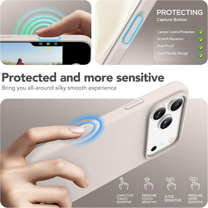 GONEZ Magnetic for iPhone 17 Pro Max Case, Compatible with MagSafe, [Screen Protector + Camera Lens Protector], Liquid Silicone Anti-Scratch Shockproof Protective Phone Case 6.9 inch, Stone