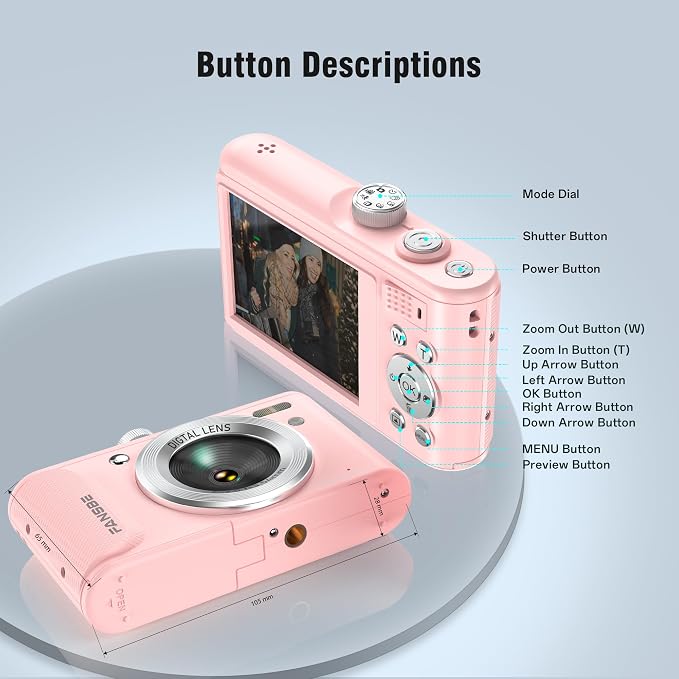 Digital Camera, 4K Vlogging Camera with 64MP, Point and Shoot Digital Cameras with 18X Zoom, Anti-Shake, Mode Dial, 32GB SD Card, Card Reader, Charger, Compact Small Cameras, Blush Pink