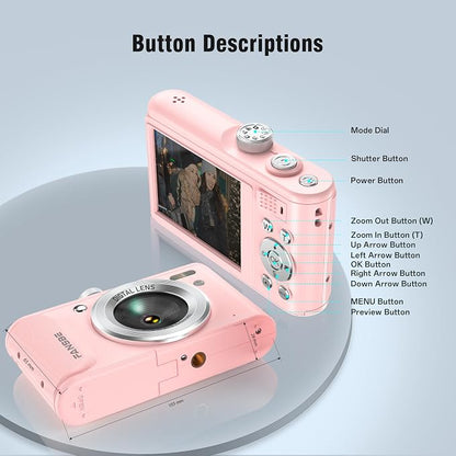 Digital Camera, 4K Vlogging Camera with 64MP, Point and Shoot Digital Cameras with 18X Zoom, Anti-Shake, Mode Dial, 32GB SD Card, Card Reader, Charger, Compact Small Cameras, Blush Pink