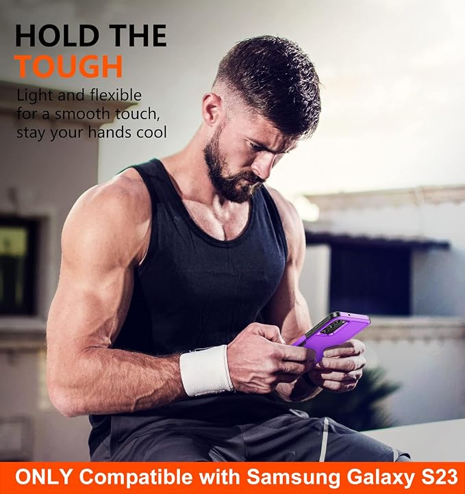SPIDERCASE Designed for Samsung Galaxy S23 Case, [10 FT Military Grade Drop Protection], 2 Pack [Tempered Glass Screen Protector+Camera Lens Protector] Heavy Duty Shockproof Case, Dark Purple