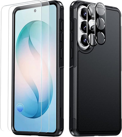 SPIDERCASE Designed for Samsung Galaxy S26 Case, [10 FT Military Grade Drop Protection], 2 Pack [Tempered Glass Screen Protector+Camera Lens Protector] Heavy Duty Shockproof Case,Black