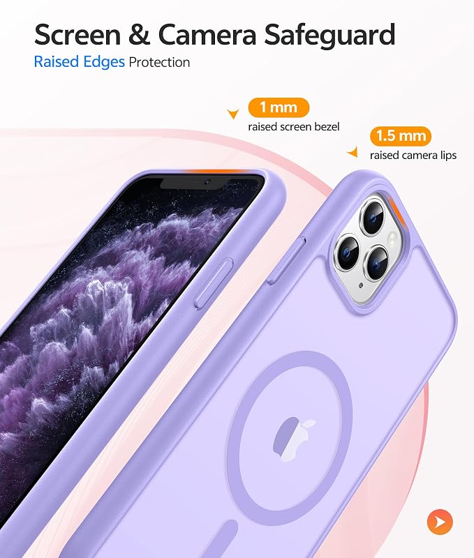 FNTCASE for iPhone 11 Pro Case: [Compatible with Magsafe] Translucent Matte Magnetic Phone Cover - Military Grade Drop Protection Shockproof Protective for iPhone 11Pro 2019 Cases - Light Purple