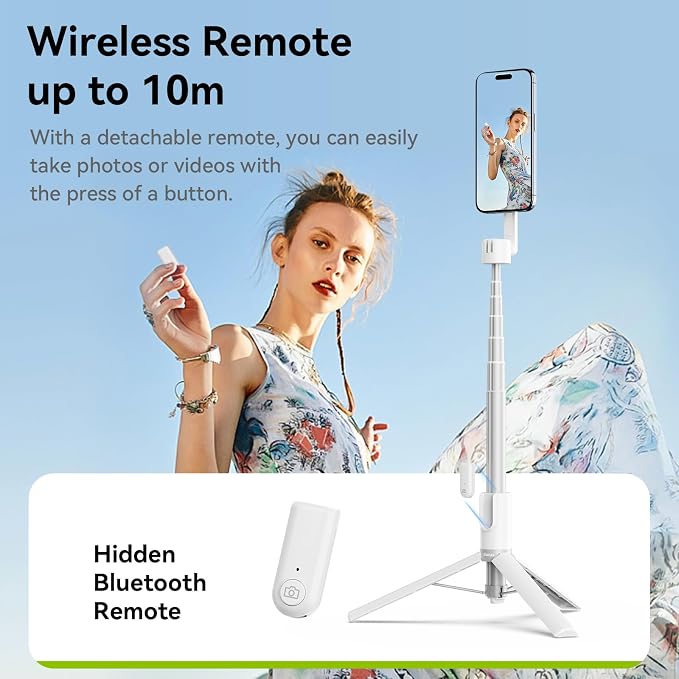 ULANZI 54'' Magnetic Selfie Stick Tripod Pro, All-in-One Phone Tripod w Magnetic Phone Holder & Detachable Wireless Remote, C/W Magsafe, for iPhone 16 15 14 13 12 Series & Android Phones (White)