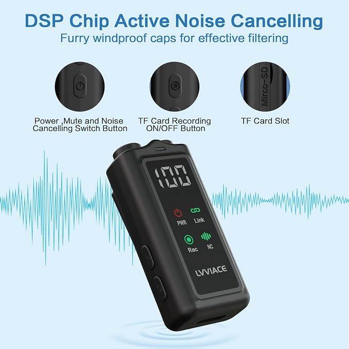 3 in 1 Wireless Microphone for iPhone, Android, Camera,Wireless Lavalier Microphone, Noise Cancellation with 45 Hours Transmitter Digital Display Charging Case for Video Recording, Streaming