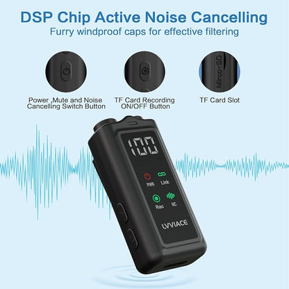 3 in 1 Wireless Microphone for iPhone, Android, Camera,Wireless Lavalier Microphone, Noise Cancellation with 45 Hours Transmitter Digital Display Charging Case for Video Recording, Streaming
