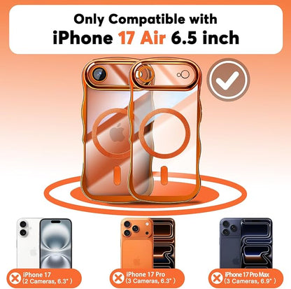 Misscase for iPhone Air Case with Privacy Screen Protector,Compatible with MagSafe,Cute Wave Frame Anti-Scratch Case with Camera Lens Protector Plating Bling Case for iPhone 17 Air Orange