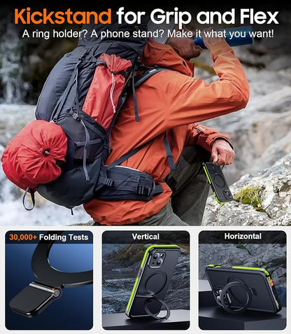 Temdan Magnetic for iPhone 15 Case Waterproof, [Built-in Ring Invisible Stand & Screen Protector][IP68 Underwater][Dropproof][Dustproof][Real 360] Shockproof Protective Phone Case 6.1'' -Green