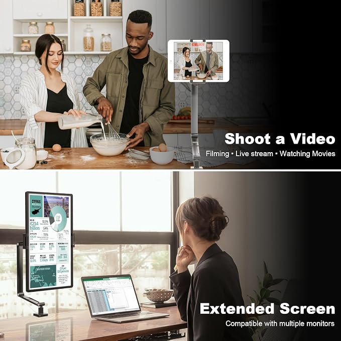 Tablet Stand Holder for ipad,Portable Monitor Stand for 6-18.5 ",Adjustable Foldable Tablet Arm iPad Desk Mount with 360°Rotate Base,Phone iPad Holder for Desk,Compatible with Larger Monitors