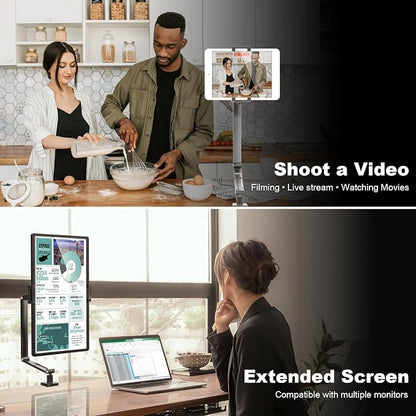 Tablet Stand Holder for ipad,Portable Monitor Stand for 6-18.5 ",Adjustable Foldable Tablet Arm iPad Desk Mount with 360°Rotate Base,Phone iPad Holder for Desk,Compatible with Larger Monitors