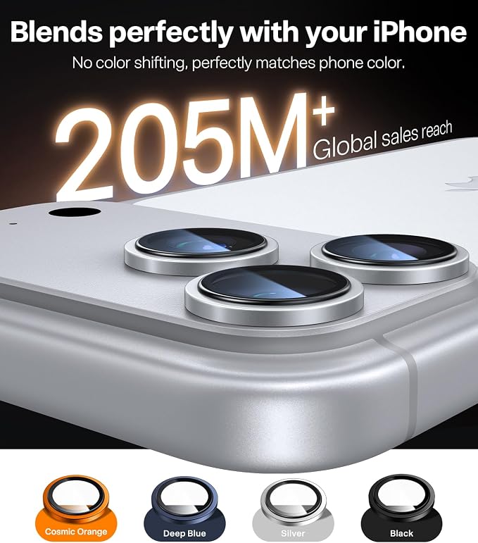 TORRAS 3-Year Ultimate Durability for iPhone 17 Pro Max/17 Pro Camera Lens Protector-1:1 Invisible Fit & Ultra Clarity, Military-Grade 9H+ Aerospace Glass Anti-Scratch Easy Installation,Silver