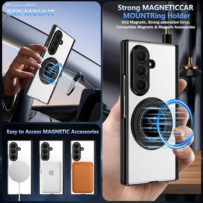 Hekodonk for Galaxy Z Fold 8 Ultra Case with 360 Rotatable Stand,[Compatible with MagSafe][Front Screen Protector],Magnetic Ring Holder with Hinge Protective Case for Samsung Z Fold 8 Ultra,Sliver