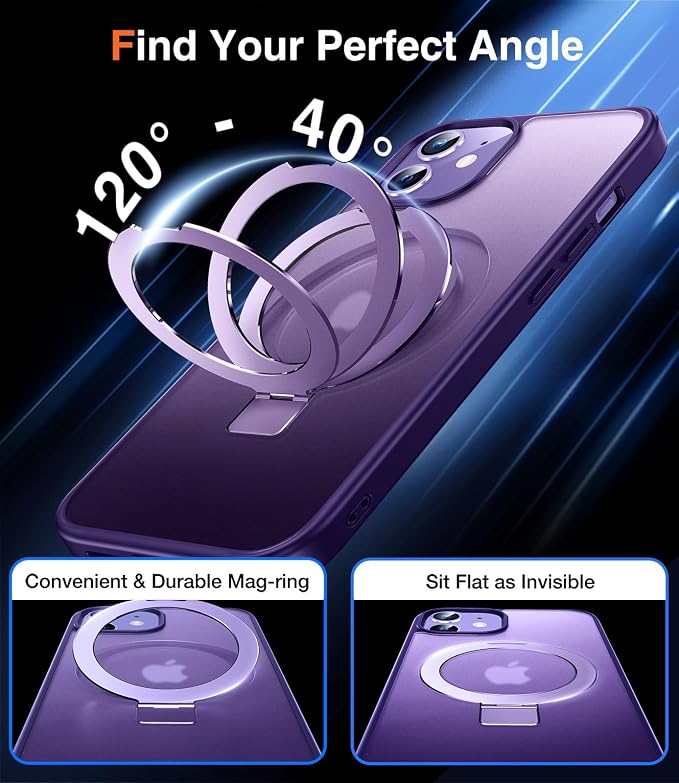 Chicfun 3-in-1 [Magnetic+Kickstand+Ring Holder] for iPhone 12/12 Pro Case Stand Ring Holder Compatible with MagSafe, Military Shockproof Protective iPhone 12/12 Pro Phone Case Kickstand Cover Purple
