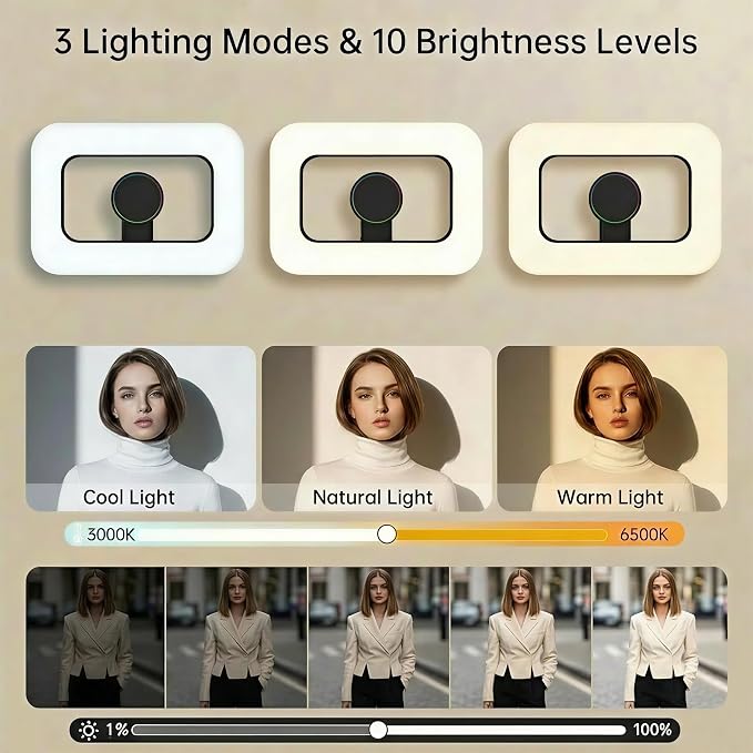 Ring Light for Phone, Magnetic Selfie Light with Tripod Stand, Rechargeable RGB Video Light, 10 Brightness Levels & 3 Cold Shoes for Recording, Vlogging, Influencers, Makeup