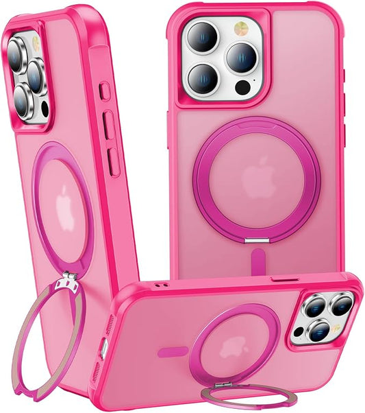 360° Magnetic Swivel Ring for iPhone 15 pro max case, Built-in Metal Stand and Ring Holder, Magsafe Compatible, Military Grade Protection, Shockproof - Rose Pink