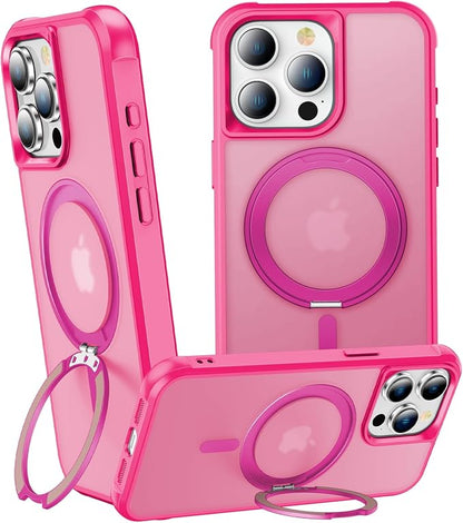360° Magnetic Swivel Ring for iPhone 15 pro case, Built-in Metal Stand and Ring Holder, Magsafe Compatible, Military Grade Protection, Shockproof - Rose Pink