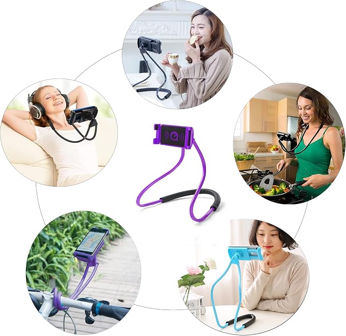 Lazy Neck Phone Holder, Around The Neck Phone Holder for Hands-Free Mobile Phone Holder on Bed/Tableb, 27.6'' Length for 4.7''-6.7'' Size (Purple)